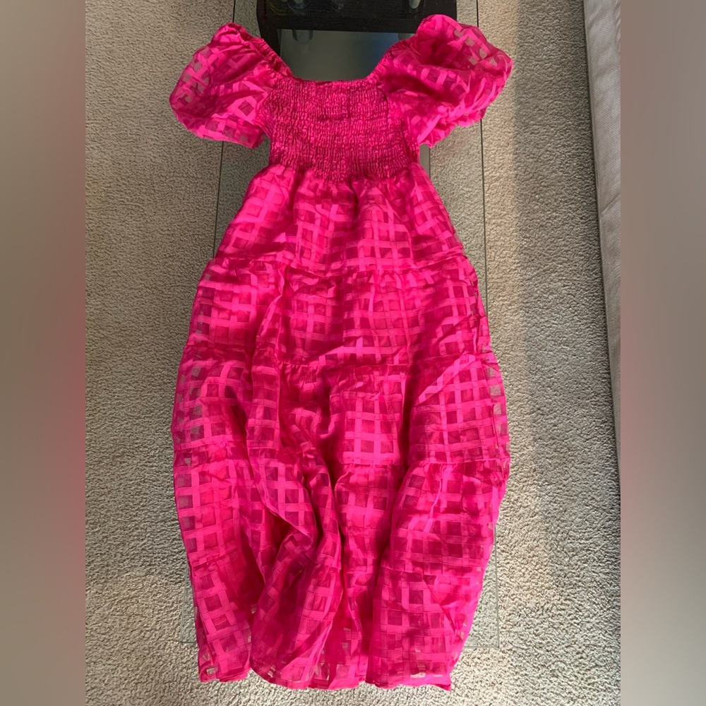 💜 New Pink Smocked Top Puff Sleeve Dress